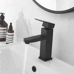 Single Handle Bathroom Faucet Black Short Vanity Basin Sink Mixer <b>Deck</b> Stainless Steel Black Water Basin Faucet - Product Image 3