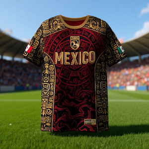 Maglia da Calcio Messicana Aztec Unisex Vestibilità Regolare Stampa Sublimata Collo Tondo Manica Corta Maglietta da Calcio per Adulti Tutte le Stagioni - Product Image 2