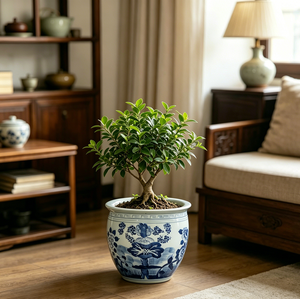 Grand bol en porcelaine bleu et blanc à motifs floraux - Pièce maîtresse pour une décoration intérieure sereine - Product Image 3