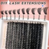 Kit de Cils en Grappes Volume DIY, Extensions de Cils Courbure D, Fabriquées à la Machine, Imperméables, Synthétiques Noires avec Tige en Coton