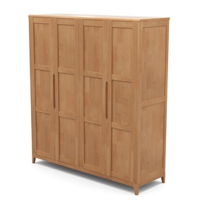 Nordic Style Solid Wood <b>Wardrobe</b> 4 Doors <b>Large</b> Capacity Bedroom Furniture Natural Wood Color Hinged Door Design - Product Image 4