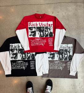 उच्च गुणवत्ता वाली स्ट्रीटवियर चाय आरामदायक पुरुषों की स्क्रीन प्रिंट बोक्सी टी-शर्ट ग्राफिक कपास टेरी लंबी आस्तीन पुरुषों टी शर्ट - Product Image 1