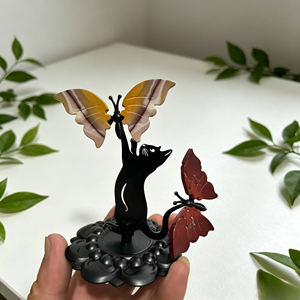 Farfalla in Pietra Preziosa con Due Paia di Ali <span class=keywords><strong>e</strong></span> Supporto a Forma di Gatto Nero, Articolo in Cristallo per Decorazione <span class=keywords><strong>e</strong></span> Regalo - Product Image 5