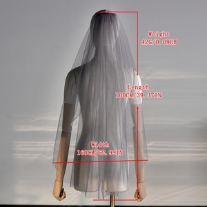 Voile de mariée <span class=keywords><strong>gris</strong></span> transparent très populaire, voile uni monocouche avec peigne à cheveux - Product Image 5