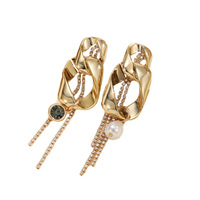 Boucles d'oreilles tendance pour femme, géométriques, exagérées, avec strass, chaîne à griffes et pampilles, de haute qualité