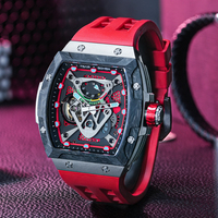 Montre mécanique analogique en titane TSAR BOMBA pour homme, boîtier tonneau et bracelet en caoutchouc, fonction de réserve de marche