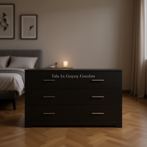 Commode noire FCH à 6 tiroirs, meuble de rangement moderne en bois, design autoportant pour chambre à coucher - Product Image 2