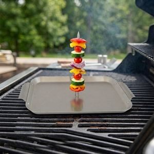 Grille de rôtissage de poulet en acier inoxydable pour barbecue avec broche et plat de cuisson, outil de grillade extérieur - Product Image 1