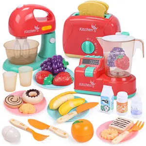 儿童厨房电器游戏套装厨房玩具搅拌机和搅拌机，带声灯烤面包机切割游戏食品