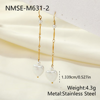 Pendientes Colgantes de Perlas y Conchas con Cadena Larga de Acero Inoxidable con Baño de Oro PVD de 18K, Románticos y Elegantes, Regalo de Joyería, Venta al por Mayor BSCI
