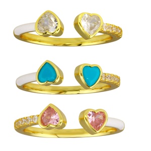 Moda placcato oro Fine gioielli regalo donna 5A Cubic Zirconia doppio cuore regolare le dimensioni anello a <span class=keywords><strong>fascia</strong></span> smaltato - Product Image 6