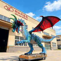 Modèle de dragon occidental animatronique grandeur nature, statue réaliste de dragon ailé en silicone pour la décoration des parcs à thème et des centres commerciaux