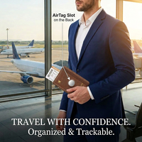 Portefeuille de voyage anti-perte en cuir PU pour femmes et hommes avec emplacement pour AirTags, blocage RFID, porte-passeport