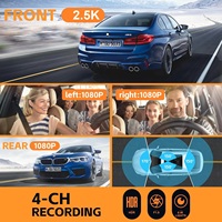 Caméra de voiture 3 pouces 4 caméras 2K 1080P 360 °   Caméra embarquée WiFi DVR pour voiture, vision nocturne, boîte noire de voiture, caméra avant et arrière