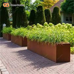 Corten Steel <b>Square</b> Planter Rust Color Outdoor Modern Minimalist Flower <b>Pot</b> for Garden Green Plants - Product Image 3