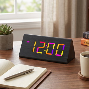 Reloj Digital LED Inteligente Moderno con Pantalla Triangular, Fecha, Hora, Temperatura, <span class=keywords><strong>Calendario</strong></span>, Alarma, de Madera, Eléctrico, para Dormitorio o Escritorio - Product Image 1