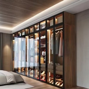 Armoire de chambre moderne sur mesure de luxe avec porte vitrée et intérieur en bois pour <span class=keywords><strong>dressing</strong></span> - Product Image 2