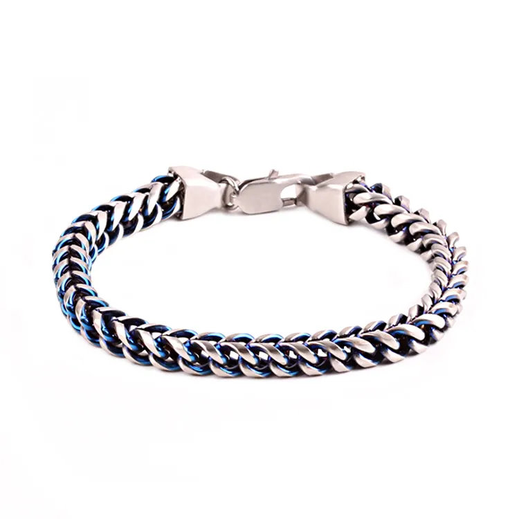 Men Stylish Stainless Steel Blue Foxtail Chain Bracelet Jewelry