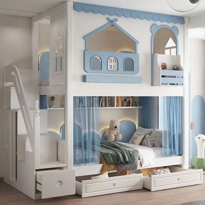 Letto a Castello Multifunzionale per Bambini con Scivolo, Scale con Vano Contenitore, Letto Estraibile, Cassetti e Libreria, Bianco Azzurro per Ragazzi e Ragazze - Product Image 6