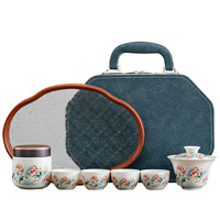 Service à thé d'extérieur haut de gamme, portable, à service rapide, design lotus, en porcelaine blanche, pour camping et voyage, coffret cadeau, impression personnalisée