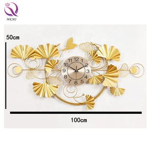 Horloge murale intérieure en fer moderne et simple Tenture murale en feuille de Ginkgo muette Horloge décorative murale en métal doré Art déco <span class=keywords><strong>plante</strong></span> - Product Image 5