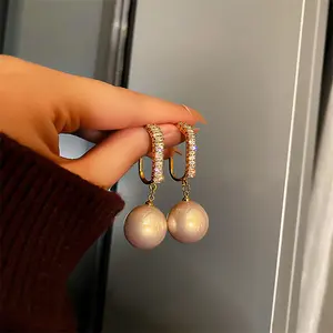 Simple Minimalist Rhinestone Earrings Jewelry Zirconia Large Dangle Pearl Earrings