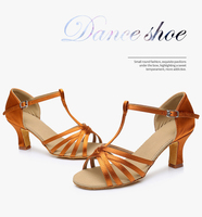 Chaussures de danse classiques à brides en T en microfibre pour salsa et danse latine, talon fin en satin, avec brides croisées
