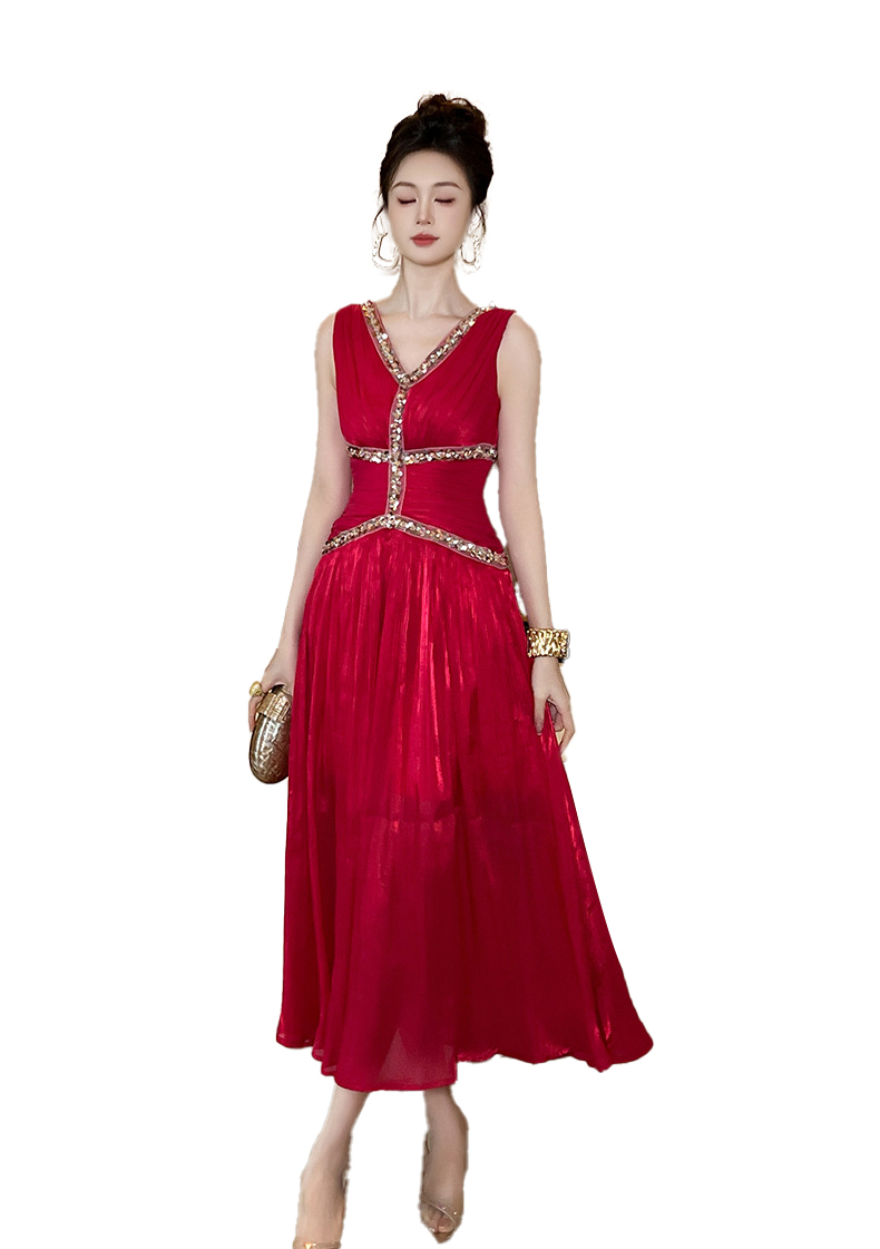 strapless open back dress Diego Rhinestone Fringe Sequin Mini Dress In Red – Mew Mews main image 0
