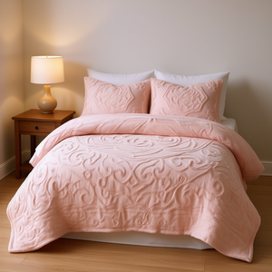 Tufted Cotton Chenille Medallion <b>Comforter</b> <b>Set</b> Light Pink 3 Piece Classic Home Bedding - Product Image 2