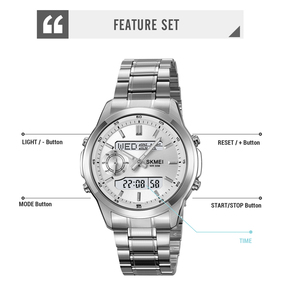 SKMEI # Montre numérique à double fuseau horaire 2284, chronographe à quartz, heure mondiale, chronomètre, acier inoxydable, étanche 3atm - Product Image 4