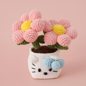 Plantas verdes artificiales <span class=keywords><strong>de</strong></span> ganchillo, plantas en maceta <span class=keywords><strong>de</strong></span> <span class=keywords><strong>Hello</strong></span> <span class=keywords><strong>Kitty</strong></span> tejidas a mano, adornos lindos para dormitorio <span class=keywords><strong>de</strong></span> niñas - Product Image 3