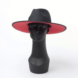 Chapeaux décontractés bicolores pour hommes et femmes, à large bord de 11 cm, avec fond rouge, 100% laine, Fedora - Product Image 2