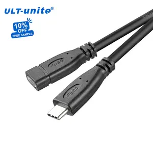 Kabel ekstensi Tipe C USB 0.2 Tipe C hitam 0.5m 3.1 m 1m USB-C kabel ekstensi pria ke Wanita