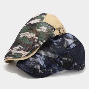 New <b>Summer</b> Camo Mesh <b>Flat</b> Top Ivy Hat Outdoor Breathable Mesh Men Women Camouflage Fashion Casual Beret Hat - Product Image 2