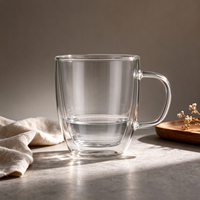 Mug à café en verre borosilicate à double paroi avec poignée, compatible micro-ondes, sans BPA