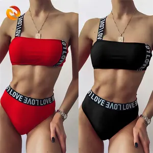 Toptan 2023 yaz yüksek bel tasarımcı seksi lüks bandaj iki parçalı kadin Bikini mayo Beachwear mayo mayo