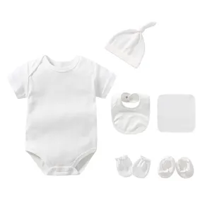 Wholesale 6PCS 100% Cotton Newborn Gift Set Baby Onesie Jumper Bodysuit Romper Baby Clothing Set With Baby Hat Bibs