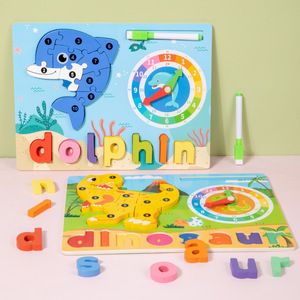 Orologio di educazione precoce giocattolo di apprendimento di ortografia in legno animale 3d Puzzle di abbinamento Puzzle <span class=keywords><strong>con</strong></span> tavolo da disegno - Product Image 6