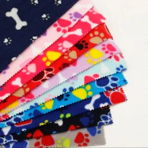 Wholesale 100% polyester Cartoon Cats Dogs Paws Print Double Faced Polar Fleece Fabric For Home Textile