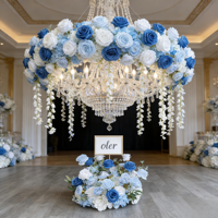 Décoration florale artificielle moderne en soie blanche, couronne et centres de table bleu poudré pour Mariage, Noël, Saint-Valentin, Pâques