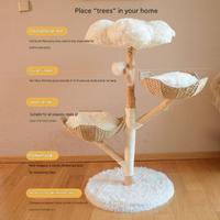 Tour d'activités pour chat en bois, magnifiquement conçue par un fabricant OEM/ODM, avec perchoir en fausse fourrure douce et moelleuse et boule de jeu