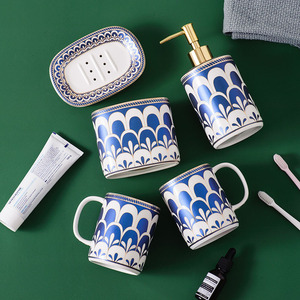 Ensemble de salle de bain 5/6 pièces avec plateau, ensemble d'accessoires de toilette en céramique pour couple, ensemble d'accessoires de lavage en porcelaine - Product Image 5