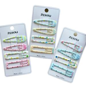 일본 및 한국 미니멀리스트 스타일 소녀 및 어린이 귀여운 헤어 액세서리 꽃무늬와 컬러풀한 물방울 무늬 헤어 클립 - Product Image 5