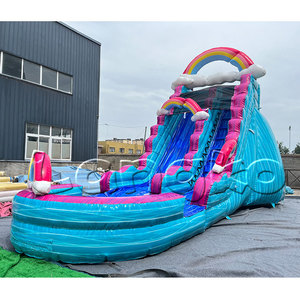 Toboggan aquatique gonflable combiné pour parc aquatique, toboggan sec et humide, marbre arc-en-ciel, nuage, toboggan à sauter - Product Image 2