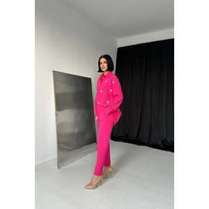 Conjunto de Camisa y Pantalones de Pana Fucsia para Mujer, Manga Larga, Estilo Casual - Product Image 3