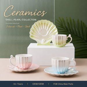 Ensemble tasse et soucoupe multicolores dégradé bleu, violet, rose en céramique – Collection Thé de l'Après-midi pour la maison moderne et le <span class=keywords><strong>café</strong></span> - Product Image 3