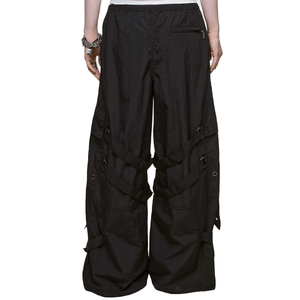 Pantalon cargo parachute 100 % nylon pour homme, avec harnais à œillets, coupe ample, jambe large, taille élastique avec cordon de serrage, pantalon fonctionnel de style urbain - Product Image 3