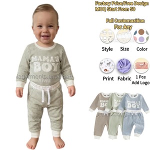 Conjunto de Ropa Casual de Algodón con Letras Bordadas de MAMAS BOY a Rayas para Bebés, Pantalones de Cuello Redondo, Ropa para Niños y Niñas Pequeños - Product Image 1