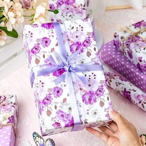 Floral <b>Wrapping</b> <b>Paper</b> Roll 17 Inch X 16.5 Feet Purple <b>White</b> Watercolor Rose Design Art <b>Paper</b> Gift Wrap For Wedding Bridal Shower - Product Image 2