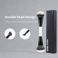 Pinceau double tête noir et blanc pour poudre, fard à joues et illuminateur – Outil de beauté professionnel avec étui de rangement